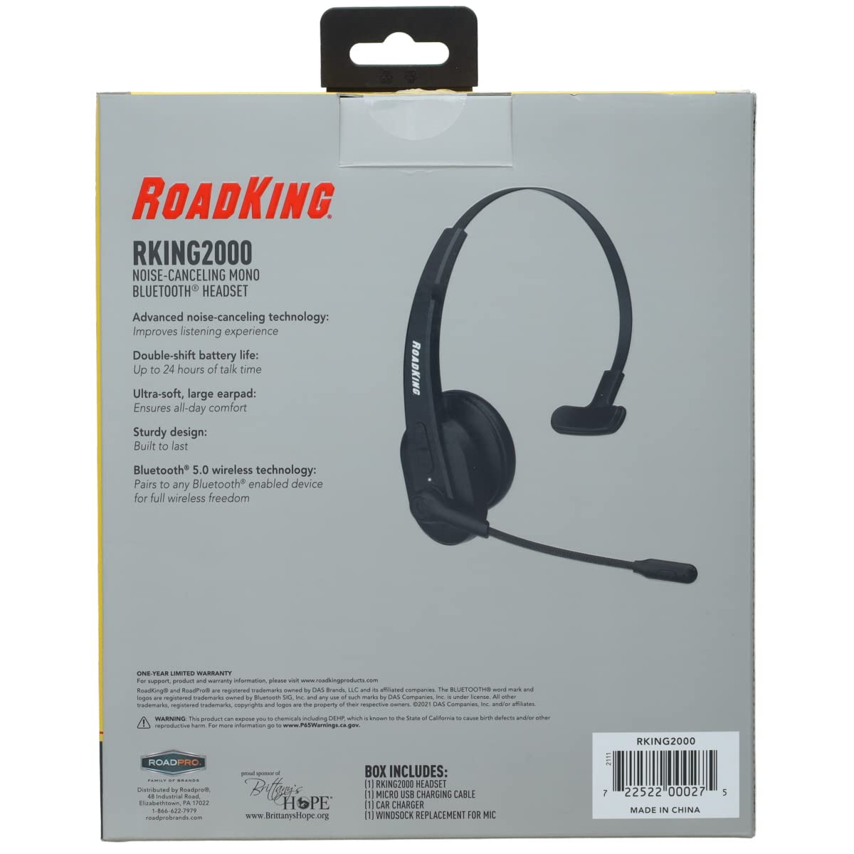 Truck Driver Bluetooth Headset by RoadKing – Universal, Plastic, Black, Model RKING2000