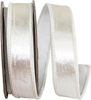 Reliant Ribbon Ribbon - Velvet Colors Plush Deluxe Backed Wired Edge, White, 1 Inch, 5 Yards