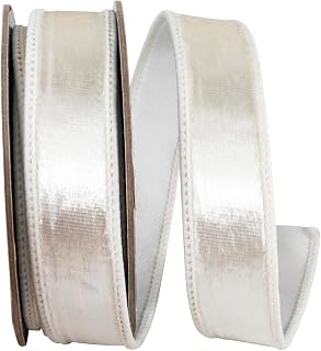 Reliant Ribbon Ribbon - Velvet Colors Plush Deluxe Backed Wired Edge, White, 1 Inch, 5 Yards