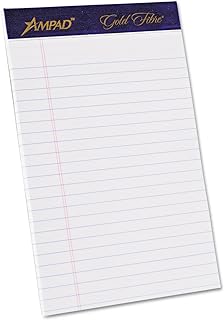 Ampad Gold Fibre Pad, White, 5 x 8, Jr. Legal Rule, 50-Sheets, 4-Pack