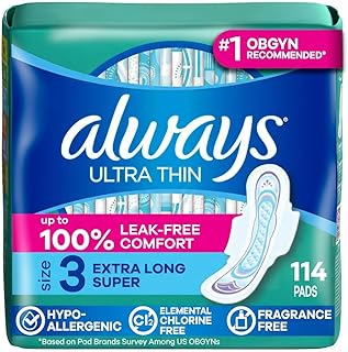 Always Ultra Thin, Size 3 Extra Heavy Long Absorbency, Multipack, with Wings, Unscented, 38 Count x 3 Packs (114 Count Total)