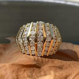 Round CZ Channel Setting Wide Ring for Women,White Gold Plated Bling Statement Ring,Geometric Sparkle Band