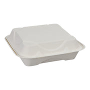Compostable Vanguard 9" Clamshell To Go Containers by ECO PRODUCTS – 9" x 9", 1.0 liters, Molded Fiber, White, Pack of 200