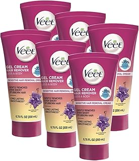 Veet Sensitive Skin Formula with Aloe Vera and Vitamin E, Dermatologically Tested Hair Removal Gel Cream 6.76 Fl Oz. for Legs & Body (6 Pack)