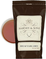 Harney & Sons Decaf Earl Grey Tea Sachets, 50 Count | Decaffeinated black tea with natural bergamot oil. 50 whole leaf sachets.