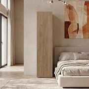 Frisco 1 Door Wardrobe with Mirror and Vertical Storage Design, Natural Oak