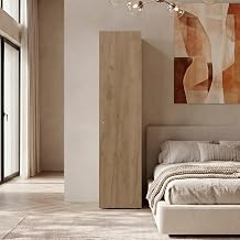Frisco 1 Door Wardrobe with Mirror and Vertical Storage Design, Natural Oak