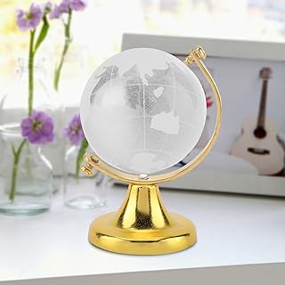 Mini Crystal Sphere Globe, Round Earth Sphere World Map Crystal Desktop Ornament Home Office Decor (Gold)