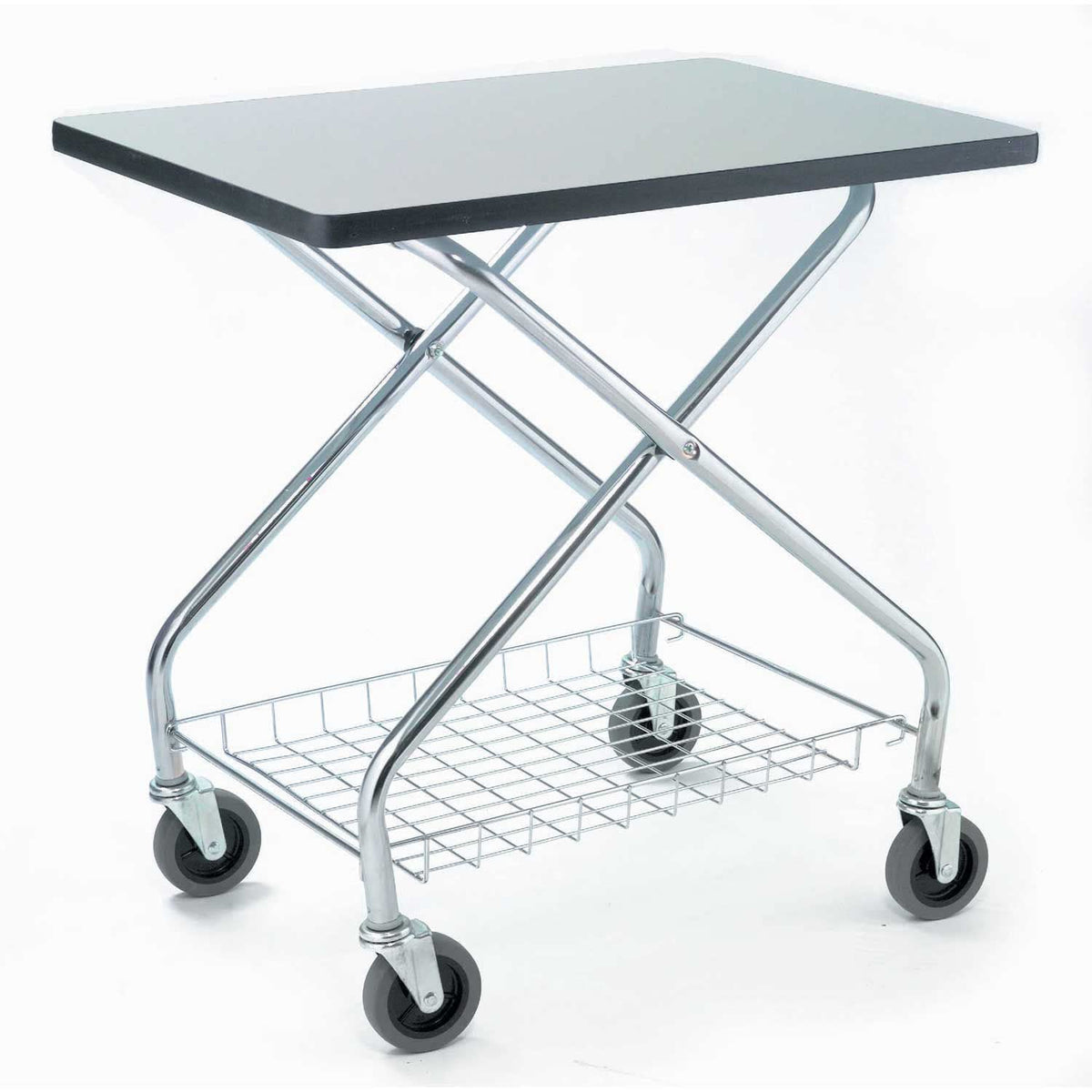 Fold and Store Service Cart by Global Industrial – 12-Gauge Steel, Chrome Tubing & White Tabletop, Model 912110