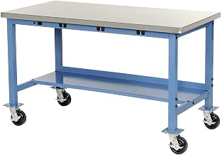 Global Industrial Mobile Workbench with Power Apron, Stainless Steel Square Edge, 48" W x 30" D, Blue