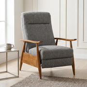 Performance Fabric Recliner with Wood Arms by Furnifact – Performance Fabric, Hardwood and plywood frame construction, Grey