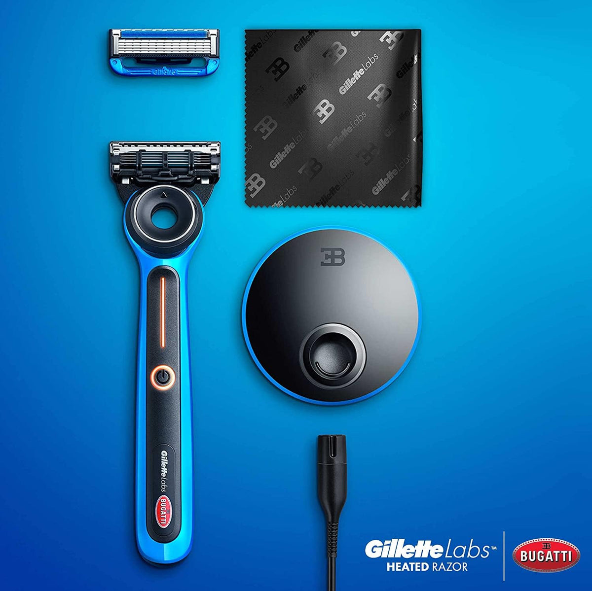 Gillette Bugatti Heated Razor Kit / 1 Count (Pack of 1) / Blue Cartridge Razors