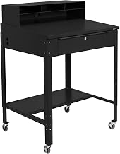 Global Industrial 34-1/2"W x 30" D x 38" H Mobile Shop Desk with Pigeonhole Compartment Riser Sloped Surface, Black