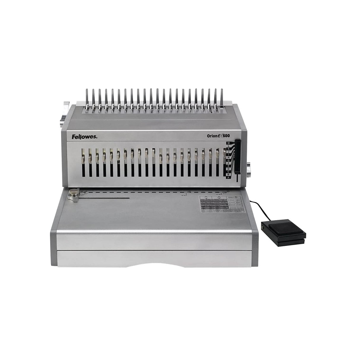 Orion E 500 Electric Comb Binding Machine () by Fellowes – 9.8" x 15.8" x 19.8", Clear, Model 5643201