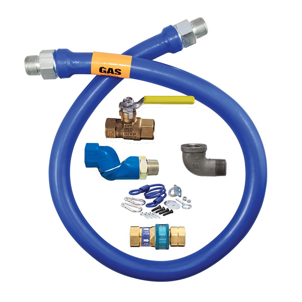 Blue Hose Stainless Steel Moveable Foodservice Gas Connector with Swivel - 24" x by Dormont – Polyvinyl Chloride (PVC), Blue, Model 16100KITS24