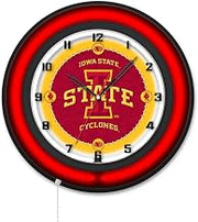 Holland Bar Stool Clk19BKIowaSt NCAA 19 in. Dia. Lowa State University Double Neon Wall Clock Black