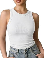 Scoop Neck Ribbed Tank Tops for Women Fitted Basic Slim Shirt