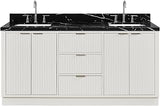 ARIEL Milan 72 Inch Double Rectangle Sink Bathroom Vanity with Nero Marquina Black Quartz Countertop 1.5 Inch in Warm White