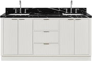 ARIEL Milan 72 Inch Double Rectangle Sink Bathroom Vanity with Nero Marquina Black Quartz Countertop 1.5 Inch in Warm White