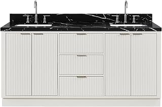 ARIEL Milan 72 Inch Double Rectangle Sink Bathroom Vanity with Nero Marquina Black Quartz Countertop 1.5 Inch in Warm White