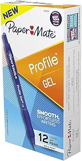 Paper Mate Profile Gel Pen, Retractable, Bold 1 Mm, Blue Ink, Translucent Blue Barrel, Dozen