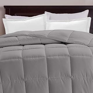 All Season 1 Piece Box Stitched Comforter Set 100% Egyptian Cotton with 4 Corner Tabs Soft & Cozy Silver King (106'' x 90'') Classic 1 Piece Comforter Only(Shams are not Included)