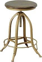 Ryder Adjustable Round Bar Stool - Powder Coated Finish Metal Frame Solid Wooden Seat Swivel Stool - Rustic Style Furniture for Counter, Dining Room, Kitchen (Elm/Gold)