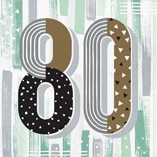 Creative Converting Minted Milestone Chocolate Chip Mint 80th Birthday Napkins, 16 Count
