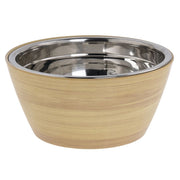 Serving Bowl Butcher Block Faux Wood Melamine with Stainless Steel Insert - 9 1/4" Dia x 4 1/4" H by HUBERT – Stainless Steel, Brown, Model 68259+43557