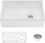 Ruvati 30-inch Fireclay Farmhouse Offset Drain Kitchen Sink Single Bowl White - Right Drain - RVL2018WR