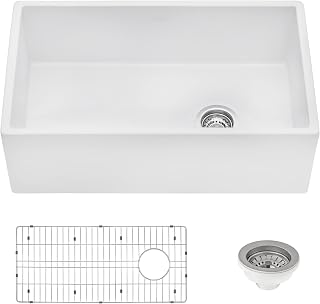 Ruvati 30-inch Fireclay Farmhouse Offset Drain Kitchen Sink Single Bowl White - Right Drain - RVL2018WR
