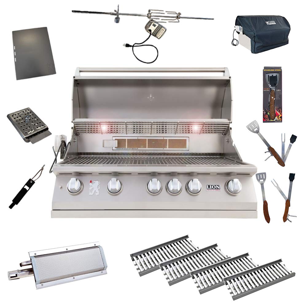 Lion 40-Inch Liquid Propane Grill L90000 with 4 Ceramic Tubes w/ Flame Tray and Searing Burner and 5 in 1 BBQ Tool Set Best of Backyard Package Deal by Lion Premium Grills –