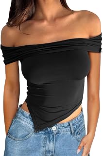 Asymmetrical Y2k Summer Cute Off Shoulder Tops Women Going Out Short Sleeve Crop Top Shirts 2025 Slim Fit Clothes
