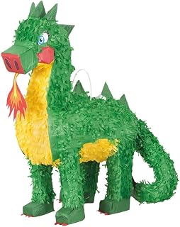 Unique Party Dragon 3D Pinata - Yellow & Green Cardboard & Paper Design - Perfect for Kids' Parties & Birthdays (1 Pc.)