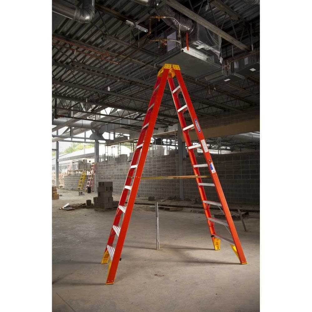 () Twin Step Ladder by Werner – 79"L x 30.5"W x 9"H, Fiberglass, Orange, Model T6210
