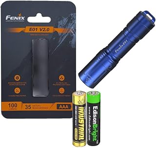 Fenix E01 V2 100 Lumen LED Flashlight with EdisonBright AAA Alkaline Battery Bundle (Blue)