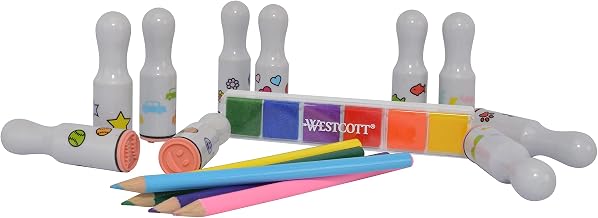 Westcott 16-Piece Stamp Set, Includes 10 Stamps, Colored Pencils and Multi-Color Ink Pad