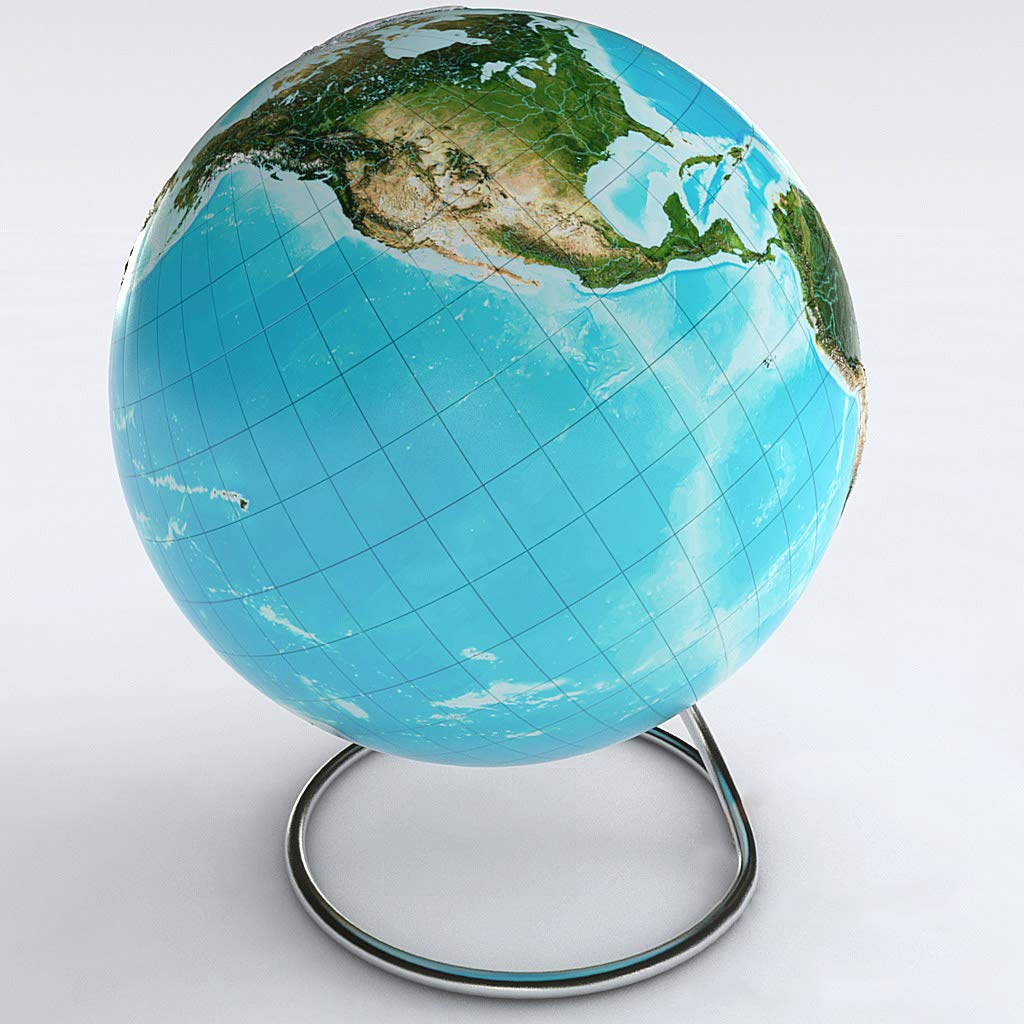Raised Relief Globe of The Earth 54 Inch Diameter by NA – Metal, Model EARTH-135-S-R-C-N