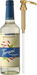 Torani Zero Sugar Puremade Syrup, Peppermint Flavoring for Drinks, Glass Bottle with Pump Included, 25.4 Fl Oz