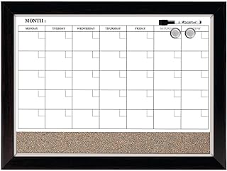Quartet Whiteboard Calendar & Corkboard, Magnetic, White Board & Cork Bulletin Board Combo, 17" x 23", Wood Finish Frame (22476)