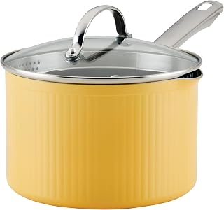 Farberware Style Nonstick Cookware Straining Saucepan with Lid, Dishwasher Safe, 3 Quart - Yellow