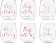 TOSSWARE POP 14oz Vino Rosé All Day Series, SET OF 6, Premium Quality, Recyclable, Unbreakable & Crystal Clear Plastic Printed Glasses