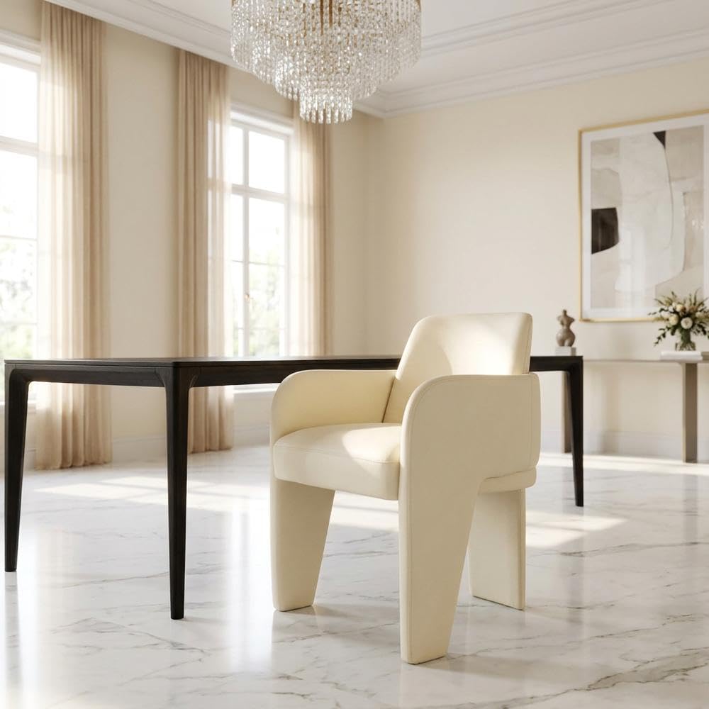 Vegan Leather-Upholstered Dining Chair with Spring Seat by Starlight Canyon Home – Engineered Wood, Beige
