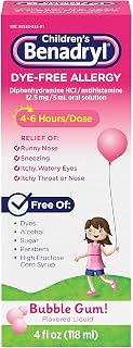 Benadryl Children's Dye-Free Allergy Liquid Bubble Gum Flavored - 4 oz, Pack of 4
