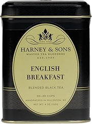 Harney & Sons English Breakfast Loose Leaf Black Tea Tin, 4 oz | 100% China Keemun black tea with a smooth, full-bodied flavor. Contains caffeine.