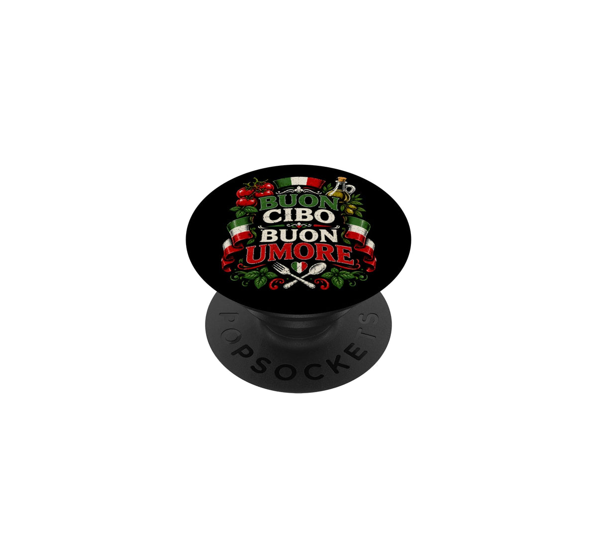 BUON Cibo BUON Umore Italian Food Italy Cuisine PopSockets Adhesive PopGrip by Italia Pasta Lovers Souvenirs – Black, Model 8MR73C1QFX7US_BLACK