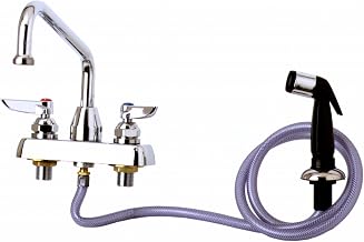 T&S Brass B-1171 Workboard Faucet, Deck Mount, 4-Inch Centers, 8-Inch Swing Nozzle, Diverter, Hose, Side Spray