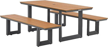 Global Industrial Urban 6' Plastic Rectangular Picnic Table & Bench Set, Tan