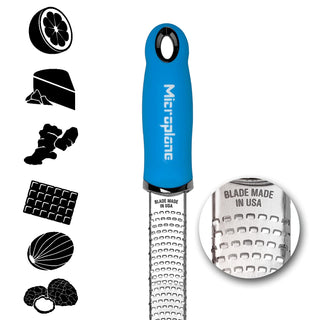 Premium Classic Zester Cheese Grater - Neon Blue by Microplane – 325 x 35 x 30 mm, Stainless Steel, Neon Blue, Model 52220E