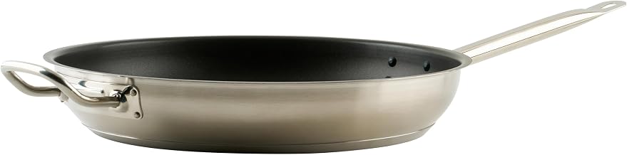 Winco 14" Stainless Steel Fry Pan with Helper Handle, Non-Stick | Dishwasher safe, Induction compatible, Helper handle, Great for Sauteing, Searing, Frying and Restaurant Kitchens